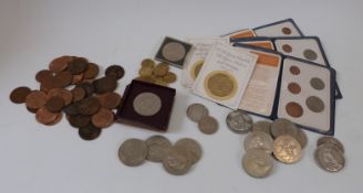 A collection of UK coins and crowns to include Victorian double florin,