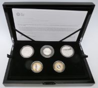 Royal Mint 2017 UK silver proof piedfort coin set comprising five coins including two five pound