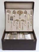 Dutch 12-place setting canteen of white metal cutlery with stepped and shaped design to handles,