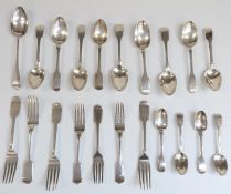 Georgian and later harlequin canteen of hallmarked silver fiddle pattern cutlery comprising nine
