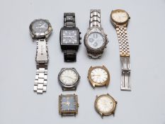 Eight gentleman's wristwatches including multifunction Accurist, Pulsar, Roma Datamatic, Montine,
