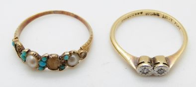 An 18ct gold ring set with two diamonds in a platinum setting and a Victorian ring