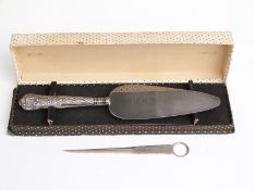 Hallmarked silver-handled cake slice and a plated letter opener