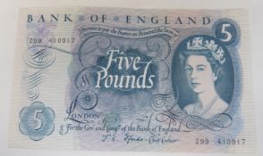 Bank of England 1967 Z99 £5 note last run