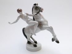 Rosenthal porcelain figure of a nude lady on horseback, signed to base Anton Grath,
