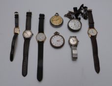 Eight various watches including pocket watches, gentleman's wristwatches, ladies Accurist,