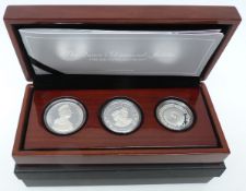 Royal Mint The Queen's Diamond Jubilee three coin set of silver proof coins,
