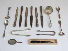 A quantity of silver items including sifter spoon, Sheffield 1903,