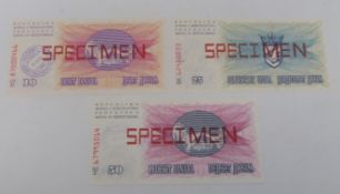 Three Bosne and Hercegovine 10/5/1950 specimen notes,