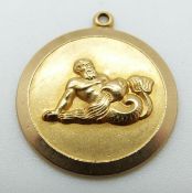 A 9ct gold charm for Aquarius, 4.