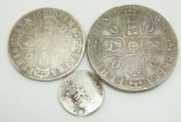 Charles II 1668 crown with 1693 graffiti,