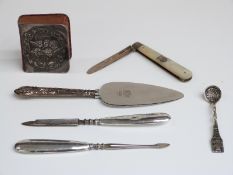 Hallmarked silver and mother-of-pearl folding fruit knife,