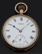 H Diamond of Lucerne 9ct gold open faced keyless winding pocket watch with Roman numerals,