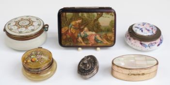 Six various trinket pots including painted ceramic,