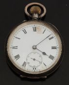 Hallmarked silver open faced keyless winding pocket watch with inset subsidiary seconds dial,