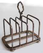 Hukin and Heath Art Deco hallmarked silver four division toast rack, Birmingham 1937, length 9cm,