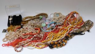 A collection of costume jewellery including beads