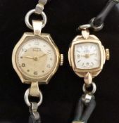 Two 9ct gold ladies wristwatches one Tissot with gold hands and Arabic numerals,