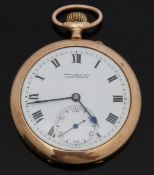 Martin & Co of Cheltenham 9ct gold open faced keyless winding slim cased pocket watch with Roman