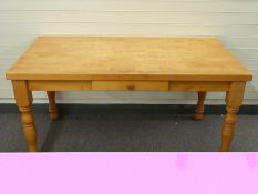 Beech or similar dining or kitchen table with drawer L153 x D87 x H77cm