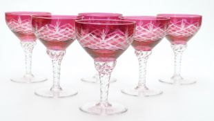 A set of six flash overlaid and cut wine glasses