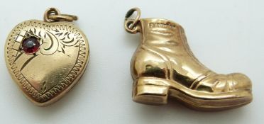 A 9ct gold boot charm, 1.