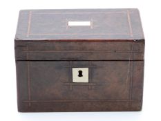 A 19thC burr walnut or similar inlaid two division tea caddy,