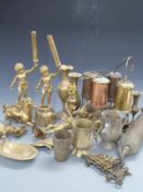 Quantity of metalware including miners' lamps, vases,