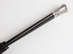 Victorian parasol with hallmarked silver repoussé decorated handle, Birmingham 1891,