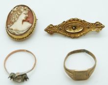 A 9ct gold cameo brooch, 9ct gold brooch with compartment to back,
