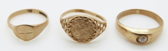 Three 9ct gold rings, 2.