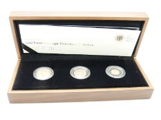 The Royal Mint proof gold sovereign three coin collection 2012, comprising full,