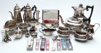 A collection of silver and plated items including collectors' spoons, Russian spoons,