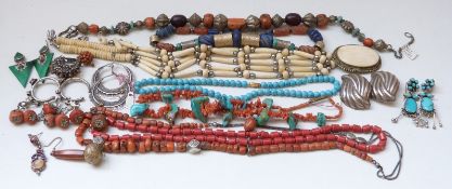 A collection of earrings including with Welsh gold flower detail, malachite, Mexican silver,