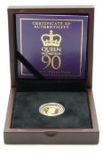 Queen Elizabeth II 2016 90th Birthday 'CPM' gold one pound proof coin, cased with certificate, 7.