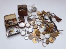 A large collection of mainly pocket watch movements, parts and spares.