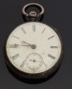M Jarvis of London hallmarked silver open faced pocket watch with inset subsidiary seconds dial,