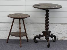 A 19thC tripod table with corkscrew support H66 and an Eastern style table