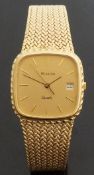 Bulova gold plated wristwatch with date aperture, gold hands, face and baton markers,