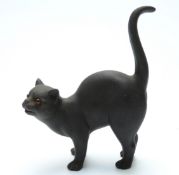 Wedgwood black basalt figure of a cat with glass eyes, 12.