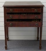 Elkington & Co 12 place canteen of silver plated cutlery in mahogany chest raised on tapered legs