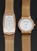 Two Skagen rose gold plated ladies wristwatches one ref.