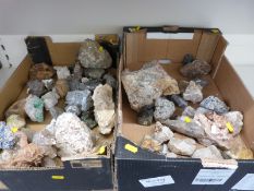 A quantity of quartz samples including smoky quartz, pyrite, marble,