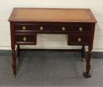 Late 19th / early 20thC mahogany leather inset desk with turned legs W100 x D50 x H78cm
