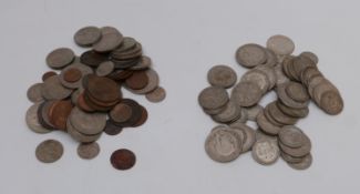 A quantity of Victoria and later coins to include approximately 434g of pre-1947 silver,