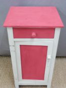 Pink painted bedside cabinet with drawer and cupboard W42 x D37 x H78cm