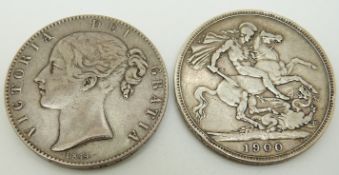 Queen Victoria 1844 young head wreath reverse crown, together with a 1900 veiled head LX IV example,
