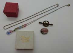 Art Deco crystal necklace by WBS, silver brooch set with butterfly wing, silver ring,