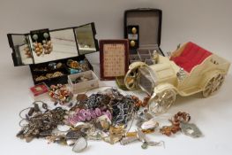 A collection of jewellery including brooches, earrings, silver ring,