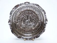 Victorian hallmarked silver bon bon dish or bowl with embossed scene of ladies in a garden to base,